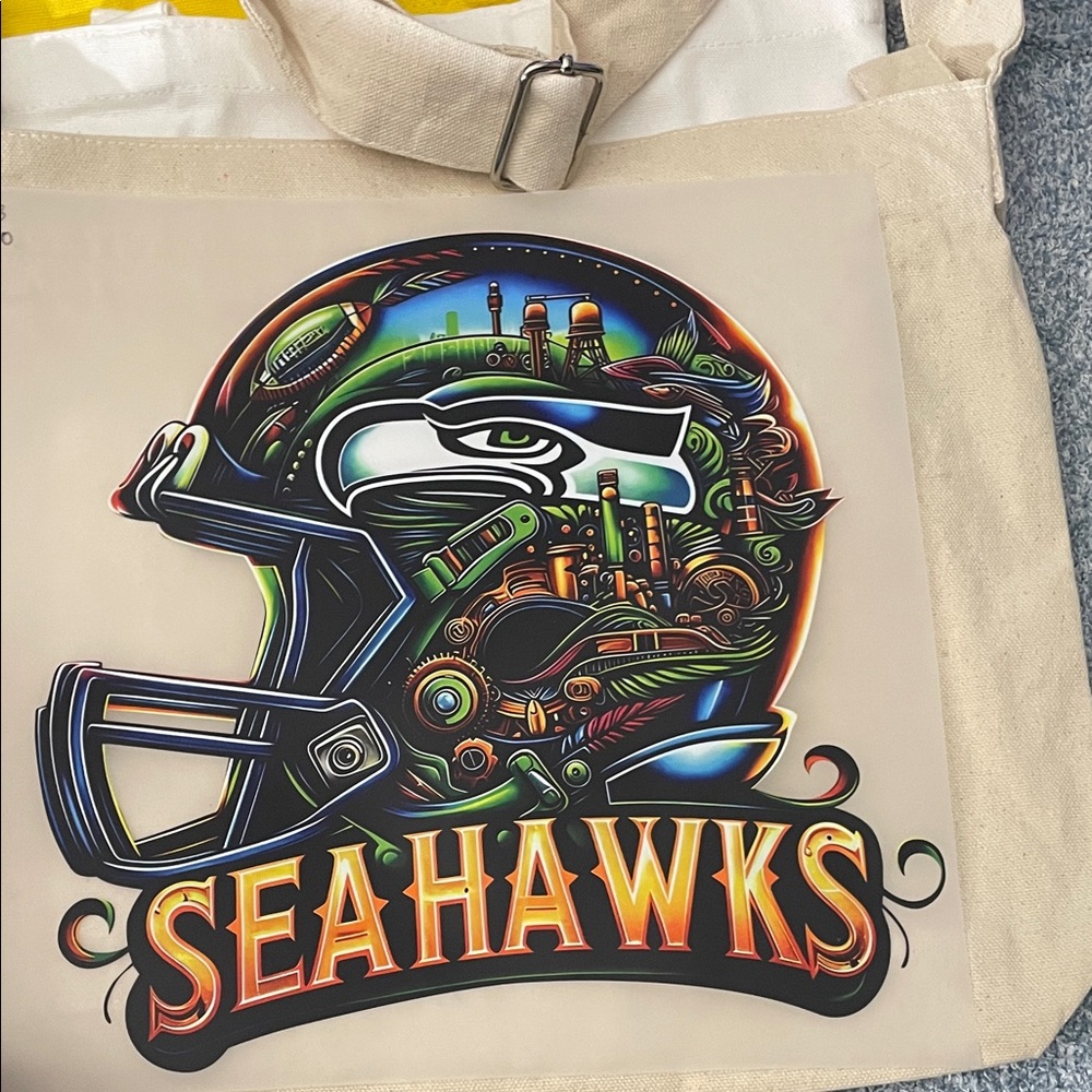 Seahawks Graphic DTF PRINT on Tote Bag.